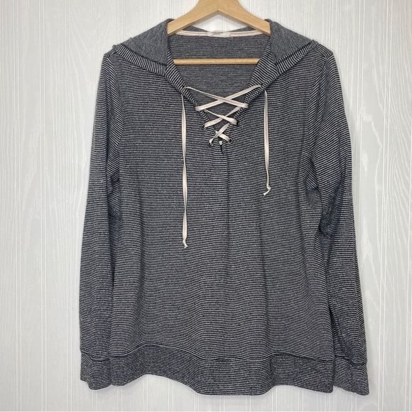 Maurices Tops - Maurices striped Hoodie with lace up Neckline shirt size Large